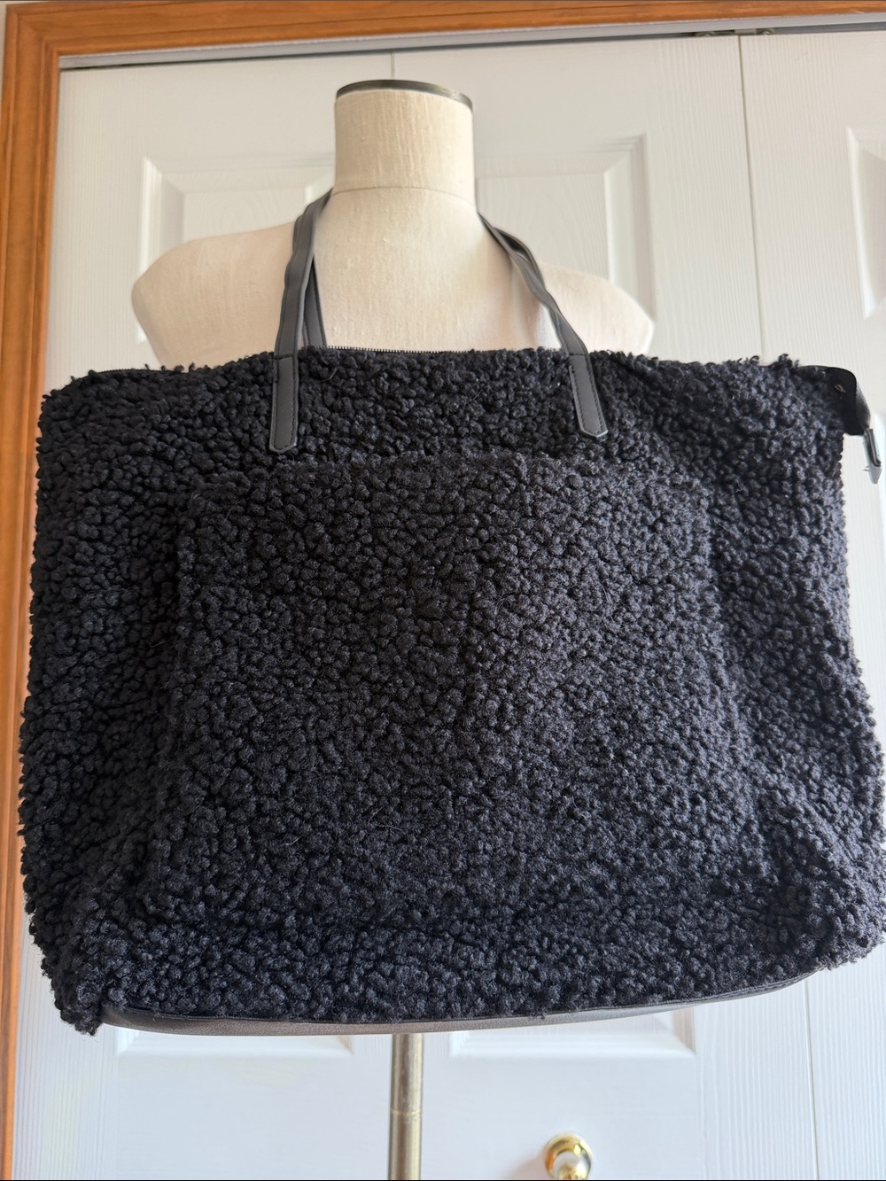♥️ Sonoma  Black Sherpa Tote Bag - 17" x 13" Cozy Fuzzy Shoulder Bag